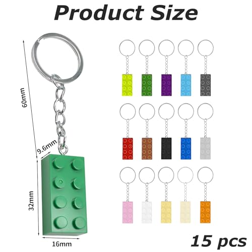 Pak van 15 Key Chains, Bouwblokken, Kleurrijke Plastic Keychain set voor Lego Keychain, Verjaardagsgeschenk, Bag Hanger, Decoratie
