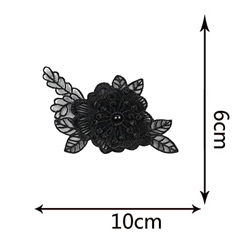 10 stuks Kant Organza Borduren Zwarte Parels Bloemen Appliqué Patches Appliqué Patches voor naaien, geborduurde ambachten en decoreren op kleding, gordijn, tafelkleed, tassen, sjaal 5