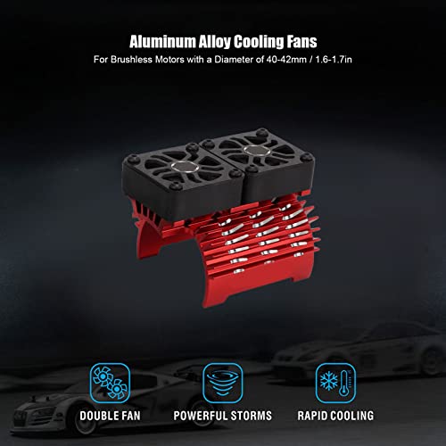 RC Borstelloze Motorfan, Dubbele Ventilator, 40-42Mm, Aluminium, RC autoverwarming aanrecht voor 1/8 Remote Controlled Car (Red) 3