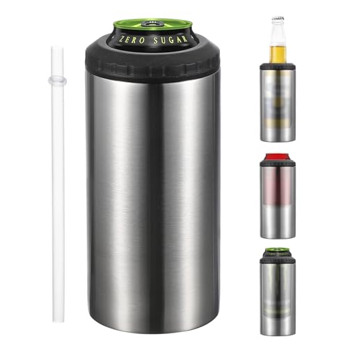 Slim Can Cooler, 16oz Skinny kan geïsoleerd bier sleeve Drinkhouder voor bier soda koffie gewone blikken en flessen, zilver