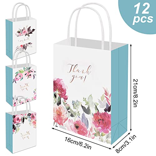 Verpakking van 12 kleine papieren cadeautassen, 16 x 8 x 21 cm, feestcadeautassen met draaibare handgreep, 4 Kraft papieren draagtassen, Winkel bruiloften, Verjaardag, Kerstmis