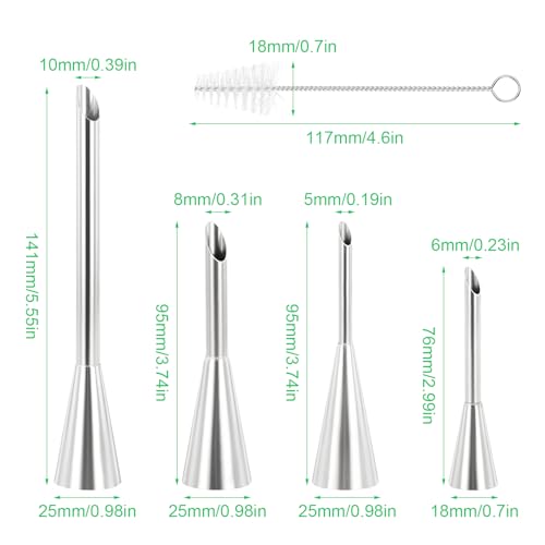 4 gebakjes sproeiers, roestvrij staal, cupcake vulling, spuit, mondstuk voor crème, bakaccessoires, gebak tube gereedschap, met reinigingsborstel