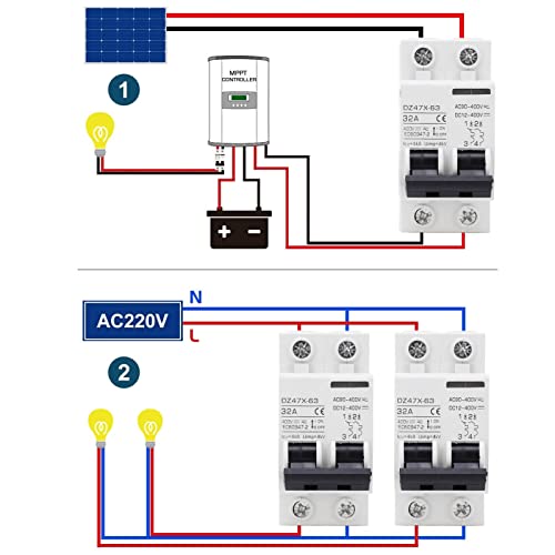 Miniature Circuit Breaker 400V AC DC 2P 32A Din Rail Mount Overload Protection Home, Luchtschakelaar voor residentiële verlichting distributielijnen, zonne-PV-systeem 3