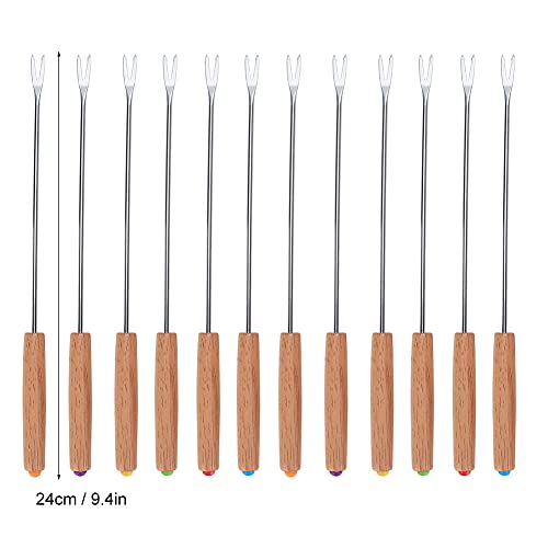 12 stuks roestvrij Stalen Barbecue vorkschaatsen Set met houten handvat, Portable Baguette Sticks Casserole Sticks Kebab Skewers voor Barbecue, Camping Grill