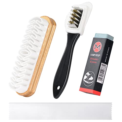 Suede & Nubuck Penselen, 4-sided schoenreiniger met messing Bristles voor grondig reinigen, schoonmaken gereedschap met gum en schoonmaakdoek, Pack van 4