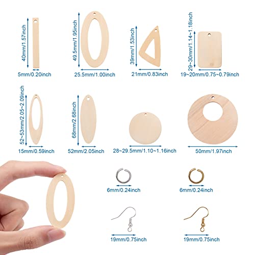 48st 8 Styles Geometrische Houten Hangers met 48st Oorbellen Hooks & 48Scs Jumping Ringen voor het maken van DIY oorbellen 4