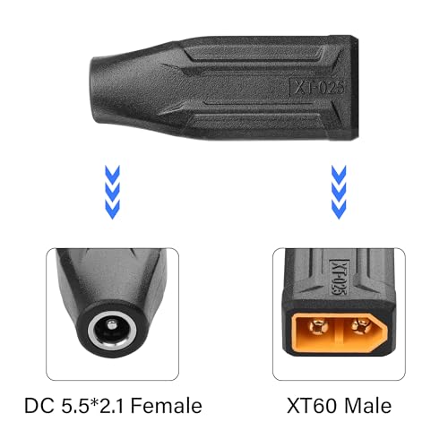 2 Pack XT60 naar DC5521 Adapter, XT60 Man naar DC 5.5mm X 2.1mm Vrouw, 12V DC, Zwart, Adapter
