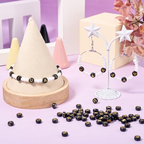 500st Zwarte klinker brief kralen 7mm platte ronde alfabet kralen A/E/I/O/U eerste brief klinker voor vriendschap armbanden ketting sieraden maken