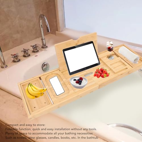 Badkuip Caddy Tray, verstelbare badrek Over de badkuip, Plank, Inklapbaar, Uitschuifbare badrek met Slots voor Boeken 4