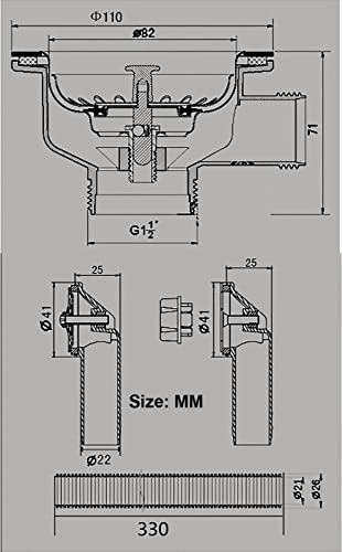 304 roestvrijstalen keuken gootsteen afvoerbak type theezeef met overloop, diameter 110mm 11⁄2" top 5