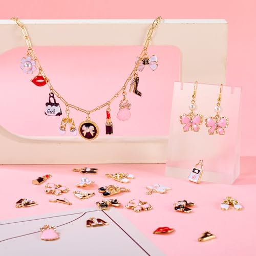 20 Styles Legering Emaill Charms Vrouwen Thema Dangle Charm Lipstick handtas hangers hoge hakken jurk meisjes hanger voor DIY oorbellen ketting sieraden maken, Emaill