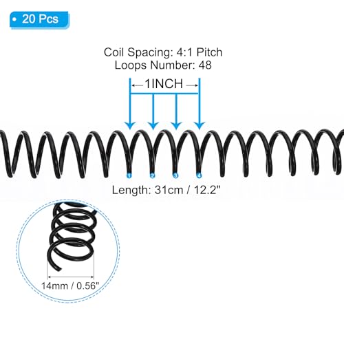 14mm (9/16") Plastic Spiral Binding Spools, 20Stuks Binding Coils 115 Sheet Capacity 4:1 Pitch Binding Spiraals voor het binden van papieren vellen, zwart