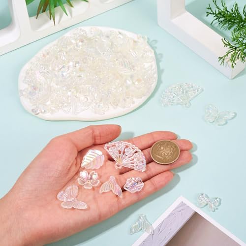 100g Diverse Acryl kralen Duidelijke Bloem Kralen Caps Bowknot Vlinder Zeemeermin staart Leaf esthetisch Ambacht Kralen Bulk voor vriendschap armband sieraden maken 5