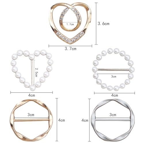 10st Sjaal Ring Clip, Shirt Ties Clips voor vrouwen Kleding Metaal Circle Gesp Kleding Decoratieve Accessoires Hoek geknoopt Knop voor Loose T Shirt Jurken (5 stijlen)