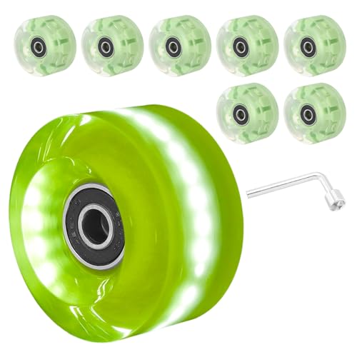 Rolschaatsen Wielen Set, 8 Pack 58mm 82A Light Up Skateboard Cruiser Wielen Set met Lagers Trucks Tool Kit voor Outdoor Dubbele Rijschaatsen, Groen