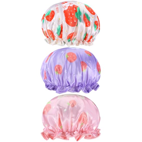 3 Pack Douchepet voor kinderen, Double Layer Douchepet voor vrouwen en meisjes, Waterdichte Douchepet voor peuters, Elastische Douchepet voor thuis, Hotel, Reizen