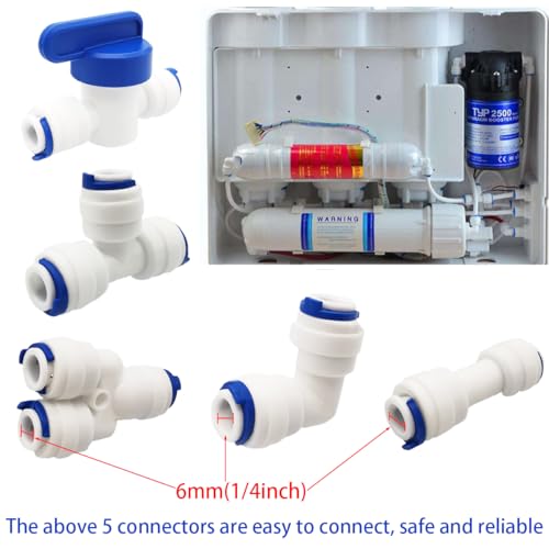 8 stuks ventielkranen, RO-waterfilter, 6,35mm (1/4") Pushfit Straight Plug voor waterpijp, pers, koelslang 5
