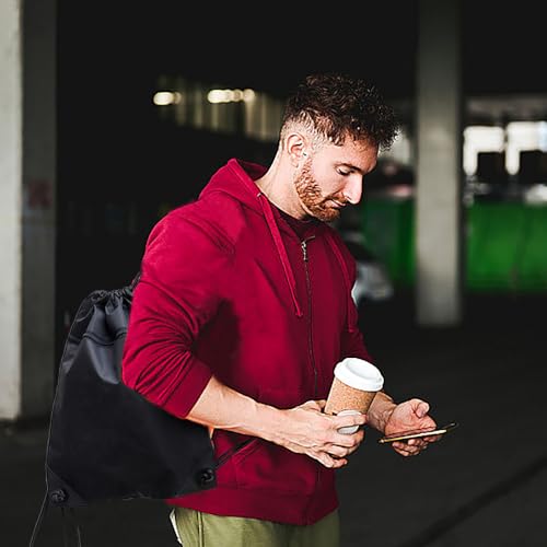 Grote Sport Rugzak, Zwarte koord Gym Bag voor vrouwen Mannen Waterdicht Krasbestendig Travel Beach School Black S, Black, S 3