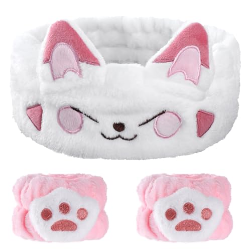 Haarband Cosmetics voor make-up en wassen, schattige kat elastische gezicht band pols Wasband, Absorberende make-up haarband voor meisjes en vrouwen, Yoga, Sport, Huidverzorging, Cosmetics(C)
