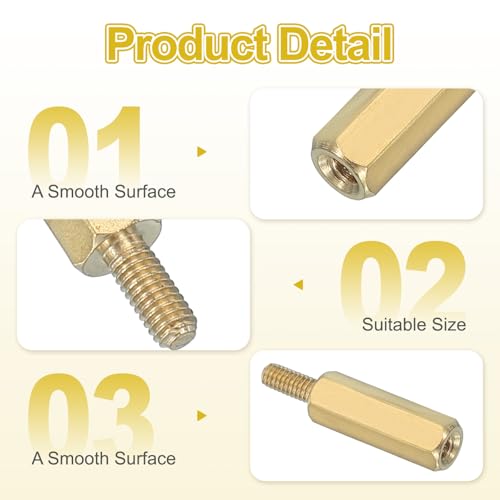 M2,5 x 14 + 6 mm zeskantige afstandsbouten met binnendraad van messing, 20 stuks voor FPV-drone-quadcopter-PCB-moesbord-stalen schroefmoerset, computer, elektrosch, goud 3