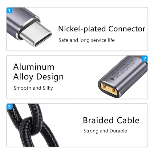 PD 140W Slim Tip naar USB C Kabel Vierkante vrouwelijke invoer naar type C Man Power Kabel met PD Automatic Identification Chip, voor telefoons, tabletten, laptops (Square) 4