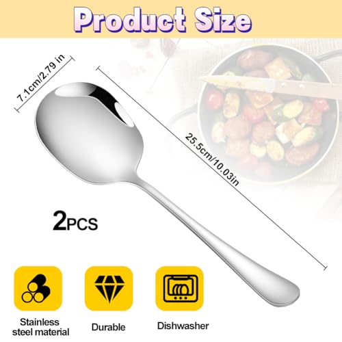 Roestvrij staal Serveerlepel, 2 stuks Serveerlepels Groot met lange handvaten Salade Rack Roestvrij stalen buffet Serveren Lepel Voorbereiding Bestek voor Banket Buffet Restaurant Huis, 25cm 3