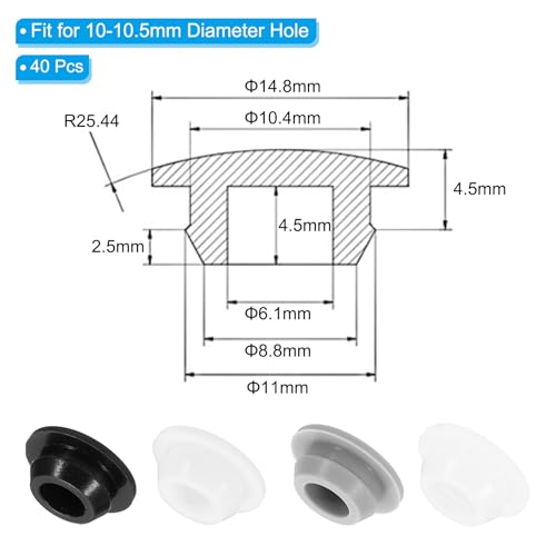 10mm Diameter Siliconen Gat Plug 40Stuks Ronde Snap Meubels Knob Beschermende Cap Head Fit voor 2.5-10mm Gat voor Seal, Bulkhead Cilinder Gat, Grijs