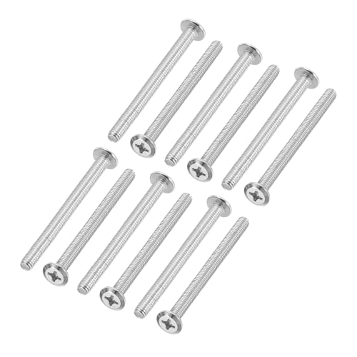 Lenskopschroeven, platte Pound Head, Phillips Schroeven, Pack van 8, M6-1x75mm, Machine Schroeven, 304 roestvrij staal, 18-8, Volledige draadset voor reparatie, Zilver