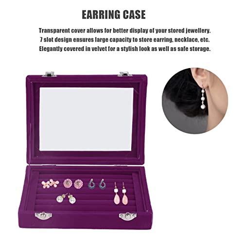 Ring Box sieraden opslag fluweel Display sieraden lade met 7 afdelingen en deksel, sieraden doos Display Case Organisator met helder glazen deksel voor ringen, oorbellen en Manchetknopen(Purple)