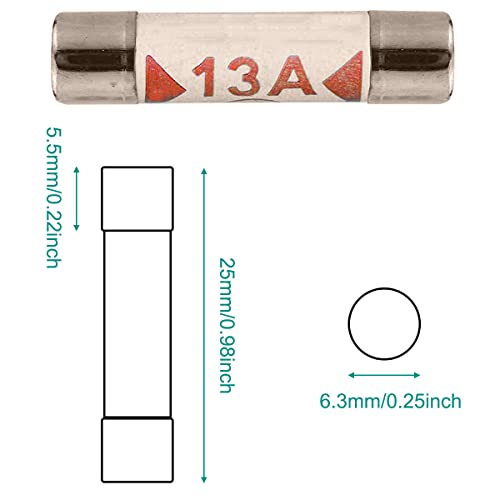 100PCS BS1362 Fuse 3A 5A 10A 13A 1A amp 240V vol Ceramic Tube Fuses Mixed Household Plug UK Assortiment Kit 6.3x25mm 6.8x0.984 Inch, 4 Values Fuses 3