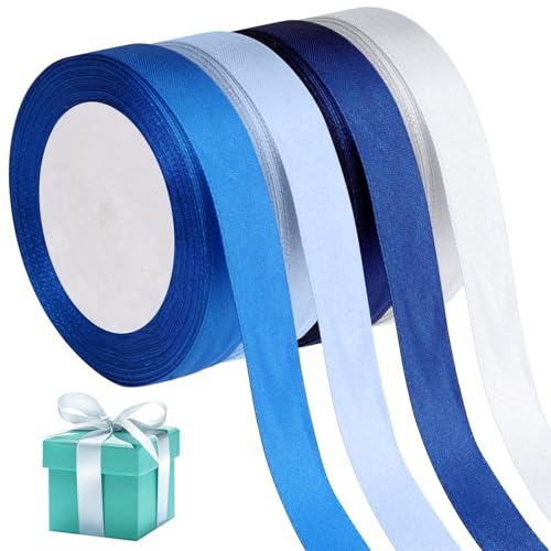 4 Rolls Satin Ribbon Blue, 20mm Brede Gift Ribbon Solid Color Ribbon Stoffen Lint 22M Blue Cadeau Lint Decoratieve Lint, Cadeau Lint voor Cadeau, Ambachten, Bruiloft Decoratie, Cadeauverpakking
