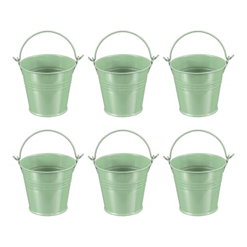 Kleine metalen emmers met handvat, 6 stuks Mini gegalvaniseerde emmer, kleurrijke paasemmers voor ambachten, feestgevoelens, decoratie, lichtgroen