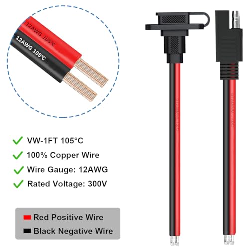 SAE Power Socket Sidewall Port Rechthoekig SAE Quick Coupler Cabling Adapter Plug Extension Cable SAE 10AWG voor Solar Panel Motorhome Motorcycle Generator Battery Charger 3