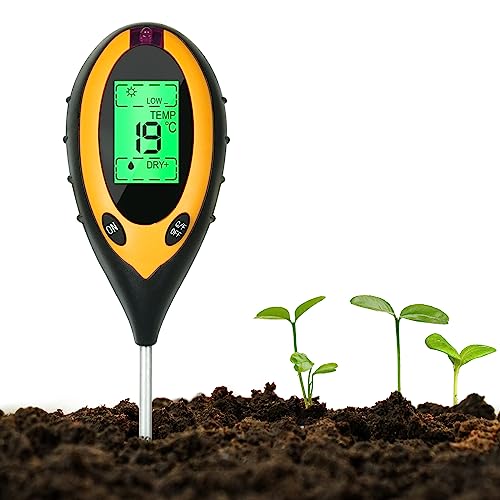 Vloertester, 4-in-1 pH-meter, digitale plantthermometer, met verlichting, temperatuur/ pH van de bodem/bodemvochtigheid, tuinhygrometer, 4-in-1 bodemtester