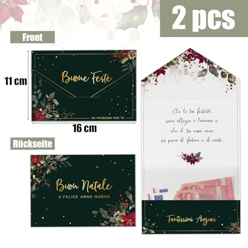 Pak van 2 kerstkaarten, geld enveloppen, portemonnee, wenskaarten, vrolijk kerstfeest, gelukkig nieuwjaar, geschenkidee, partij, kerstkaart
