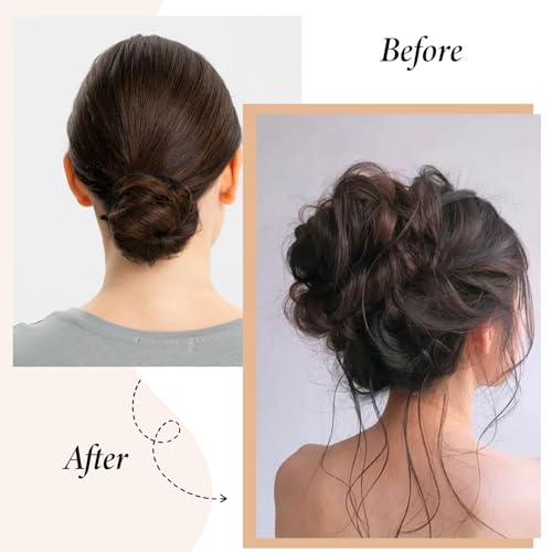 1 Stuk Elastische haren Elastisch Donkerbruin haarstuk Clip Volume krullend synthetisch Mesy Bun Clip Curly Mesy Bun kapsel voor vrouwen meisjes 3