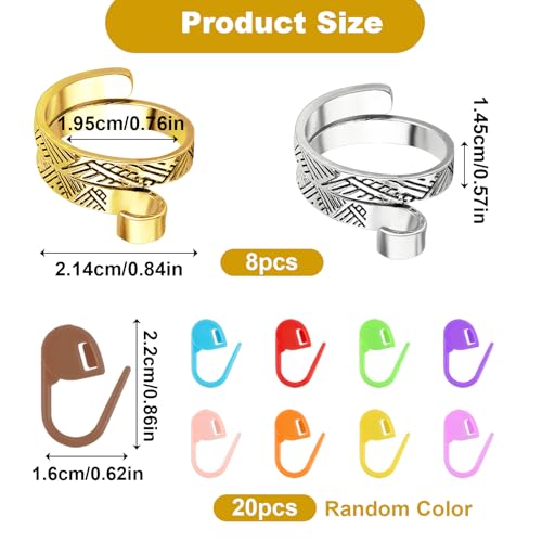 28 st Gehaakte ringen set, 20 steken Markers, Breien, Hoking, 8 breien accessoires, Gehaakte ringen, Vinger verstelbare haak spanning Ring, Open garen gids, Vingerhaak Ring, Accessoires 4