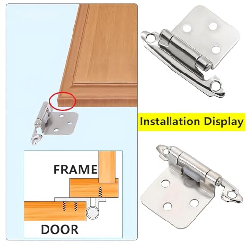 2 stuks Meubilair Kast Scharnieren, Overlay Kabinet Scharnieren 1/2 Inch, Keuken Kabinet Deur Scharnieren voor thuis, Keuken, Slaapkamer, Zilver 4