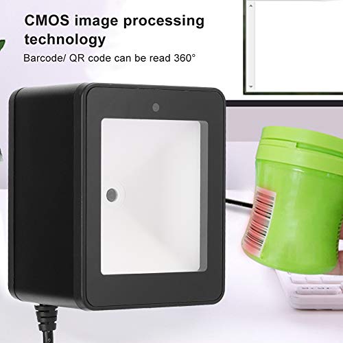 Desktop Barcode Scanner, QR Code Scanner Platform, CMOS Image Processing Supermarket Mobiele Betaal Barcode Reader, RS232 USB Interface Continue Automatische Inductie Barcode Reader Portable(Zwart)