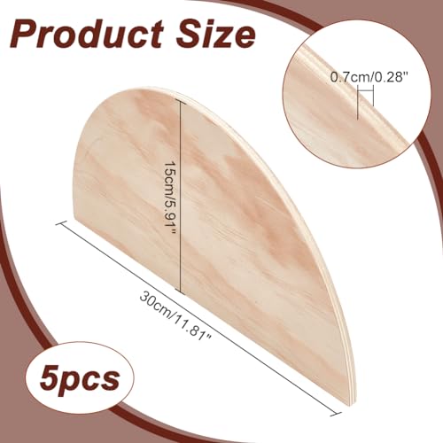 5st halve cirkel cutouts, onafgemaakte houten platen blanco gesneden stukken half ronde houten plaat voor ambachten houten borden onafgemaakte houten deur hangers 3