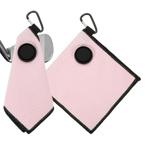 6"x6" Magnetische Golf Handdoek met Wire Cleaning Kleding, 2 stuks Microfiber Wafel patroon Handdoeken met Magneet en Clip voor Golfkarren Clubs Golfuitrusting, Roze/Zwart