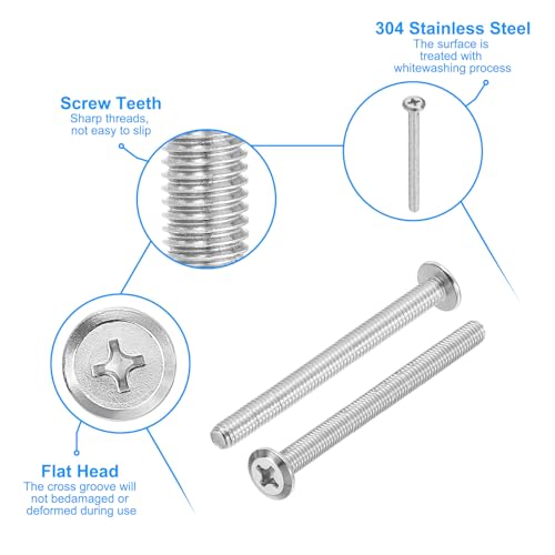 Lenskopschroeven, platte Pound Head, Phillips Schroeven, Pack van 8, M6-1x75mm, Machine Schroeven, 304 roestvrij staal, 18-8, Volledige draadset voor reparatie, Zilver 3