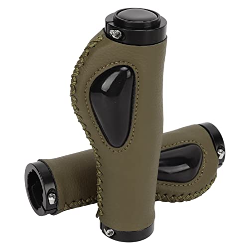 Lederen Fiets Grips, Lederen Stuurwiel Cover Ergonomische Liquid Siliconen Pols Pillow Shock Absorptie voor 0,9 Inch Diameter Handvat voor Fiets Accessoires(Olive Green)