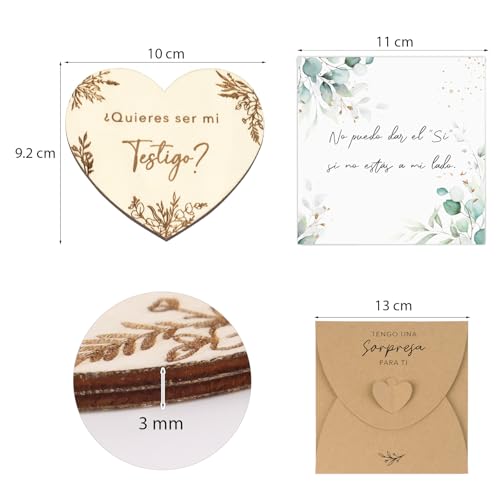 Wenskaarten hart van hout met inscriptie "Quieres ser mi testigo?