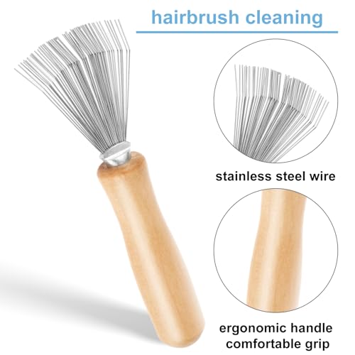 Haarborstel Cleaner Tool, Comb Reiniging borstelhark Ontwerp borstel Cleaner Houten handvat Haar Verwijderaar Mini Haarhulpmiddel voor het verwijderen van haar stof vuil Fluff Home Salon 5