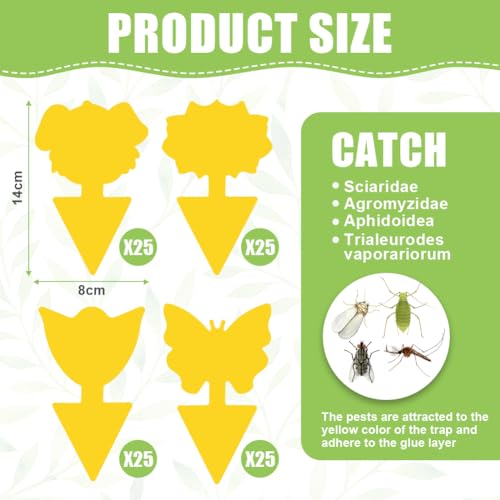 Sticky Flytraps, 100 stuks Yellow Flycatchers, Yellow Sticker Effectief voor Vliegende Insecten Gemengde Vorm