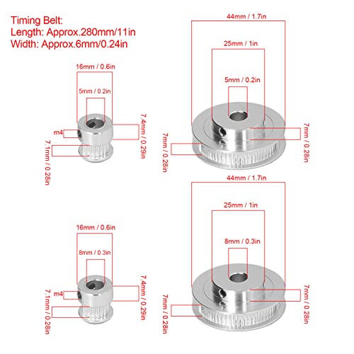 Timing Pulley Set, Timing Pulley Set 20 Teeth 60 Teeth Aluminium Synchroon Wiel met 280mm Lengte 6mm Breedte Timing Belt voor 3D, Timing Belt (20t 5mm) Plus 5