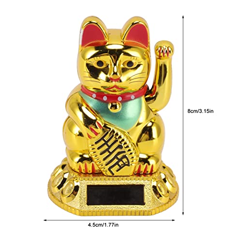 Chinese Lucky Cat Decoratie met Swaying Arm, Solar Induction Statue Figurine, Ideaal voor thuis en auto ornamenten, Gold Solar Lucky Cat (Goud) 4