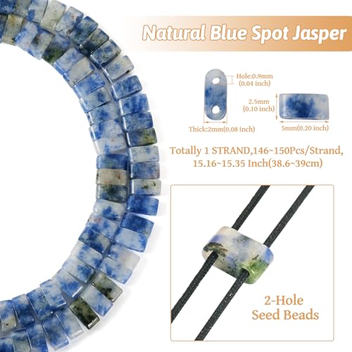 1 Strand Natural Edelsteen Tila Kralen Blauwe Spot Jasper 2 Hole Square Zaad Kralen Drager Kralen voor Meerdere Strands Armband Ketting Ambacht sieraden maken, 150 st