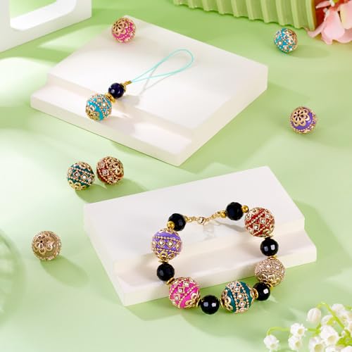 6 st Handgemaakte Indonesische kralen 19mm Ronde Rhinestone Klei Spacer Losse kralen met metalen vondsten voor DIY armband ketting sieraden maken